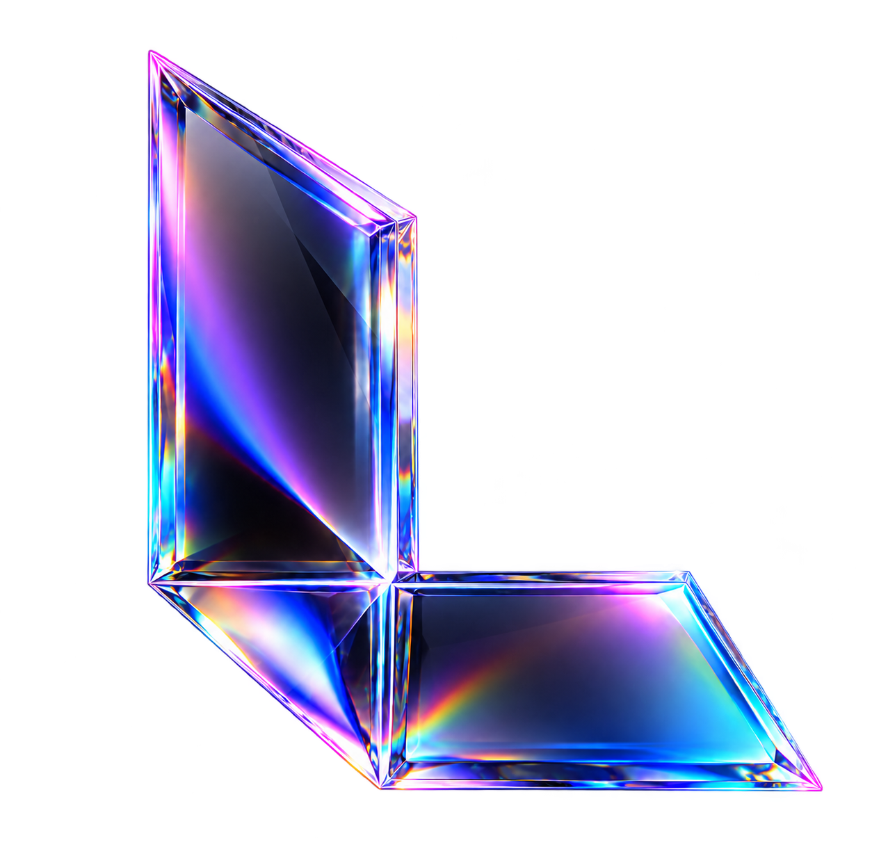 LUMYR faceted glass letter L, prismatic light refraction